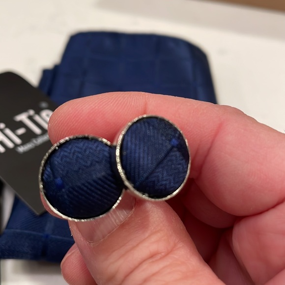 Navy Blue plaid Woven Silk Necktie for Men with Pocket Square and Cufflinks - Picture 5 of 10